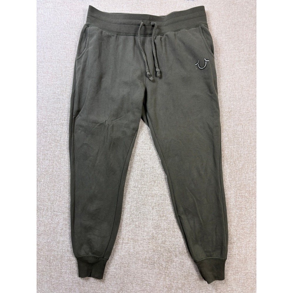 True Religion Mens Olive Green Horseshoe Logo Fleece Jogger Sweatpants XL